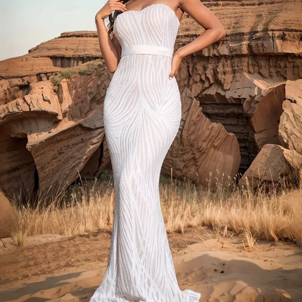 NWOT Sequined Mermaid Tube Wedding/Evening Dress